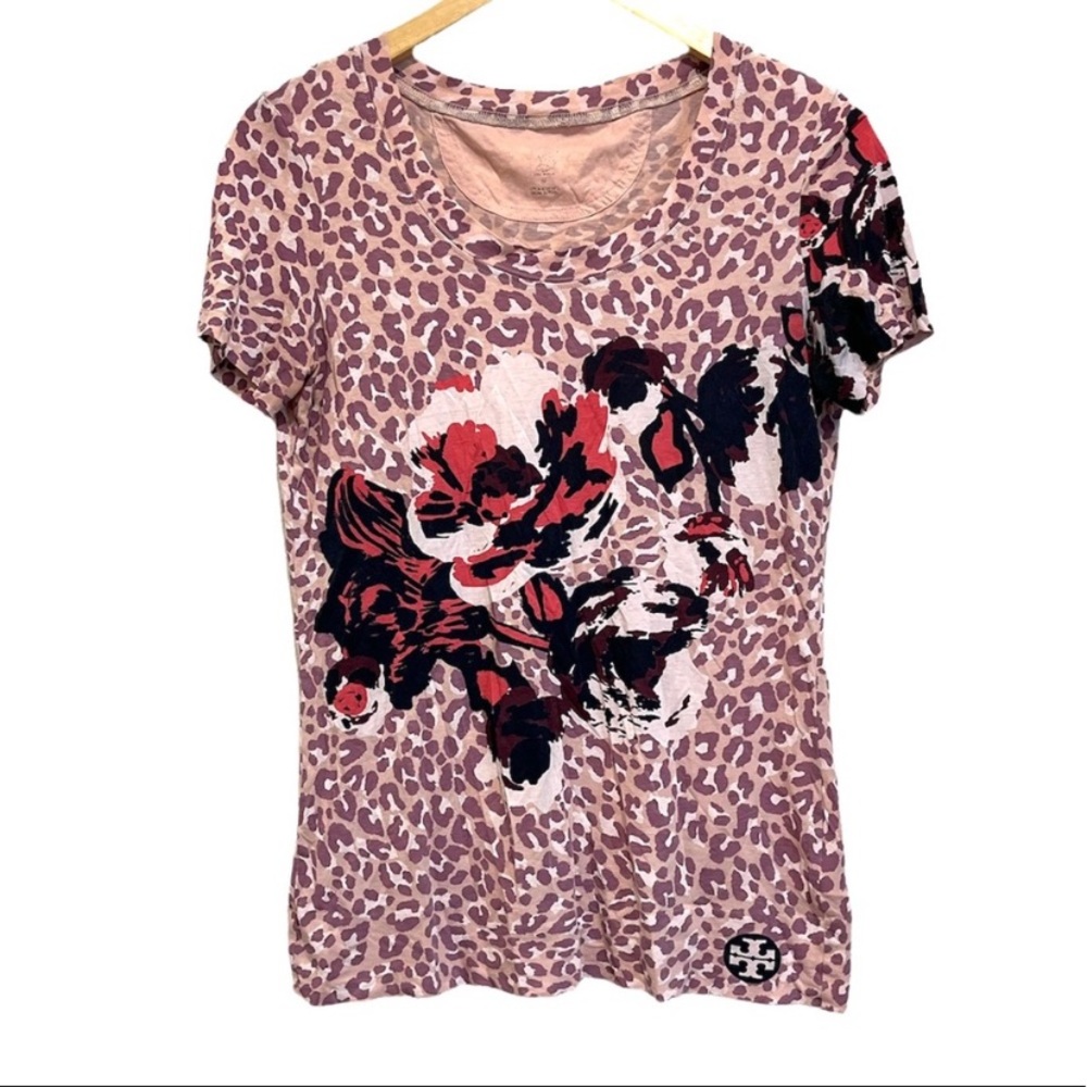 Tory Burch Pink Leopard Print Women's t-shirt in great used condition.